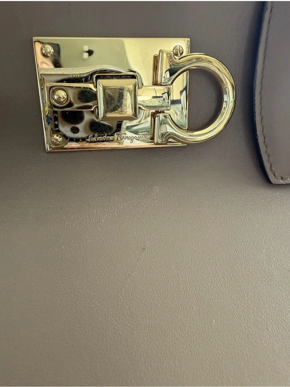 Salvatore Ferragamo Biege Leather Studio Top Handle Bag Gold Hardware